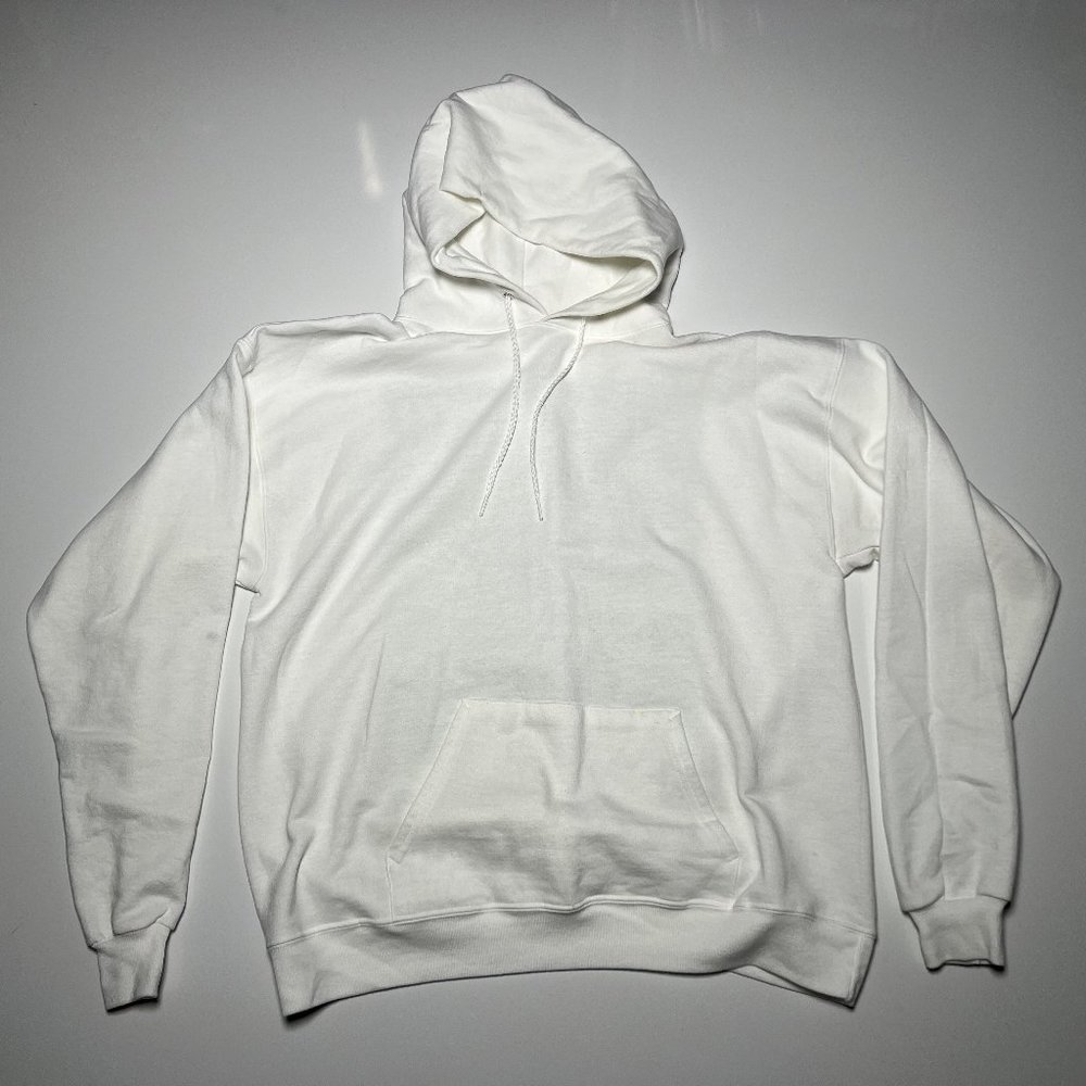 White 50/50 EcoSmart Hanes Heavyweight Hoodie with Art Piece Back Unisex Size L
